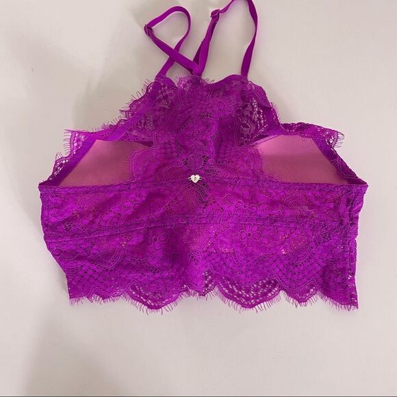 VS Pink Purple Lace High Neckline Push Up Bra - Picture 6 of 8